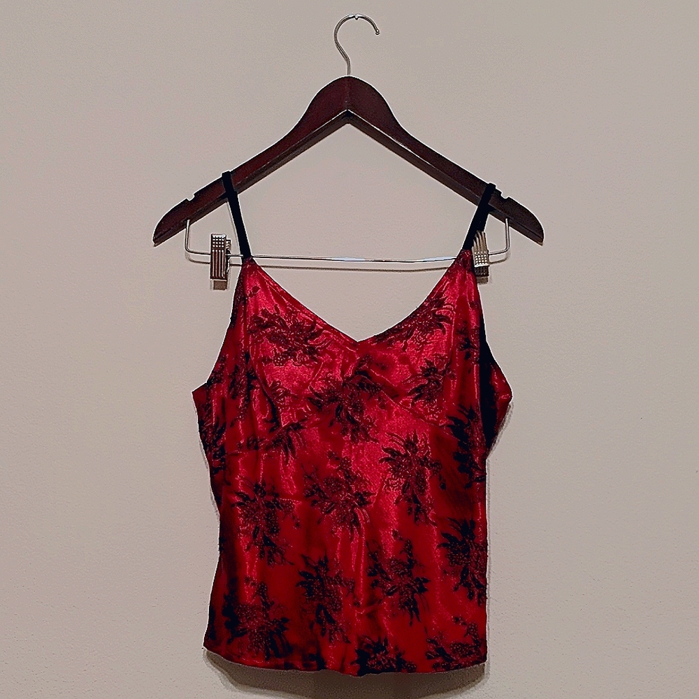 Vintage 90s shiny red flowery camisole